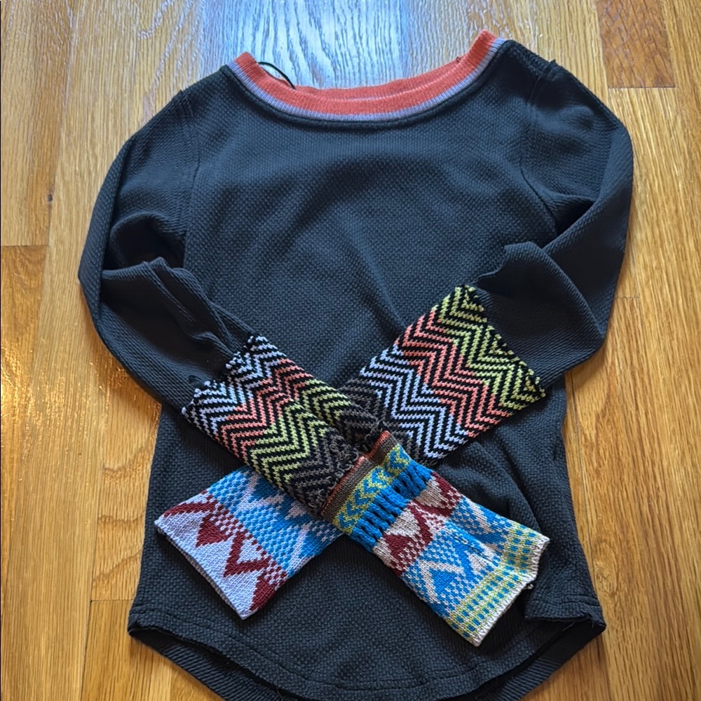 Free People Black and Red Long Sleeve Tee